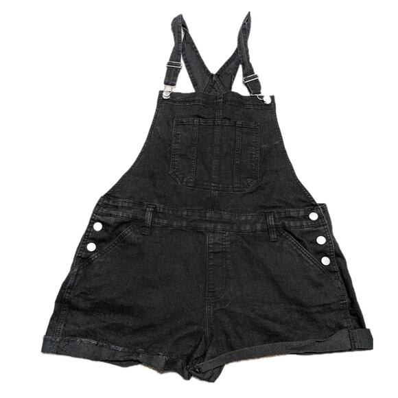 No Boundaries Relaxed Fit Overall Shorts Juniors Size XL 16 Black Denim Stretch - Picture 1 of 5